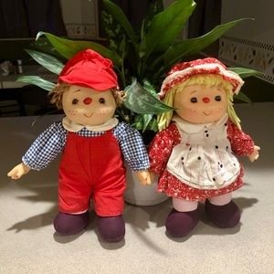 Vintage 1980 Yarn Hair Girl and Boy Dolls